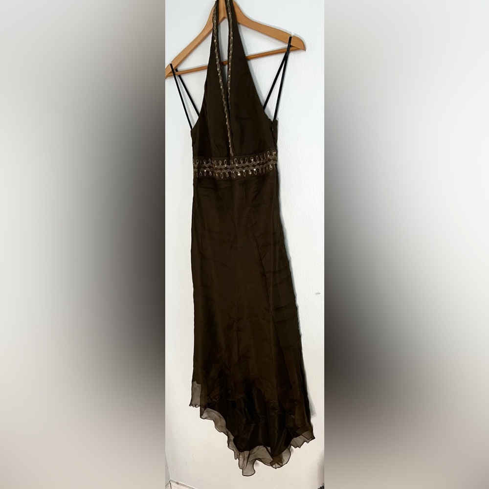 Vintage NWT Laundry by Shelli Segal silk lined high low halter dress, size 4